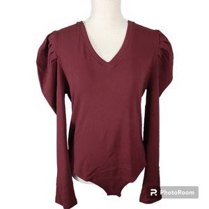 Reoria Bodysuit NEW Large Red -Long Ruffle Sleeve -V-Neck **SEE MEASUREMENTS**